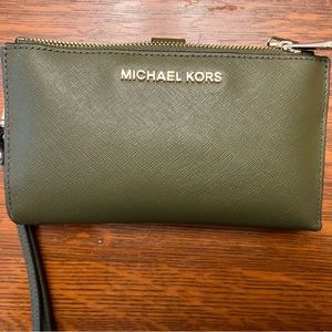 Olive green MK jet set wristlet
